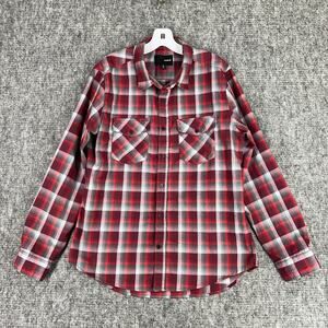 Hurley Shirt Mens Large Red Plaid Nike Dri‎ Fit Board Surf Casual Skater Wicking